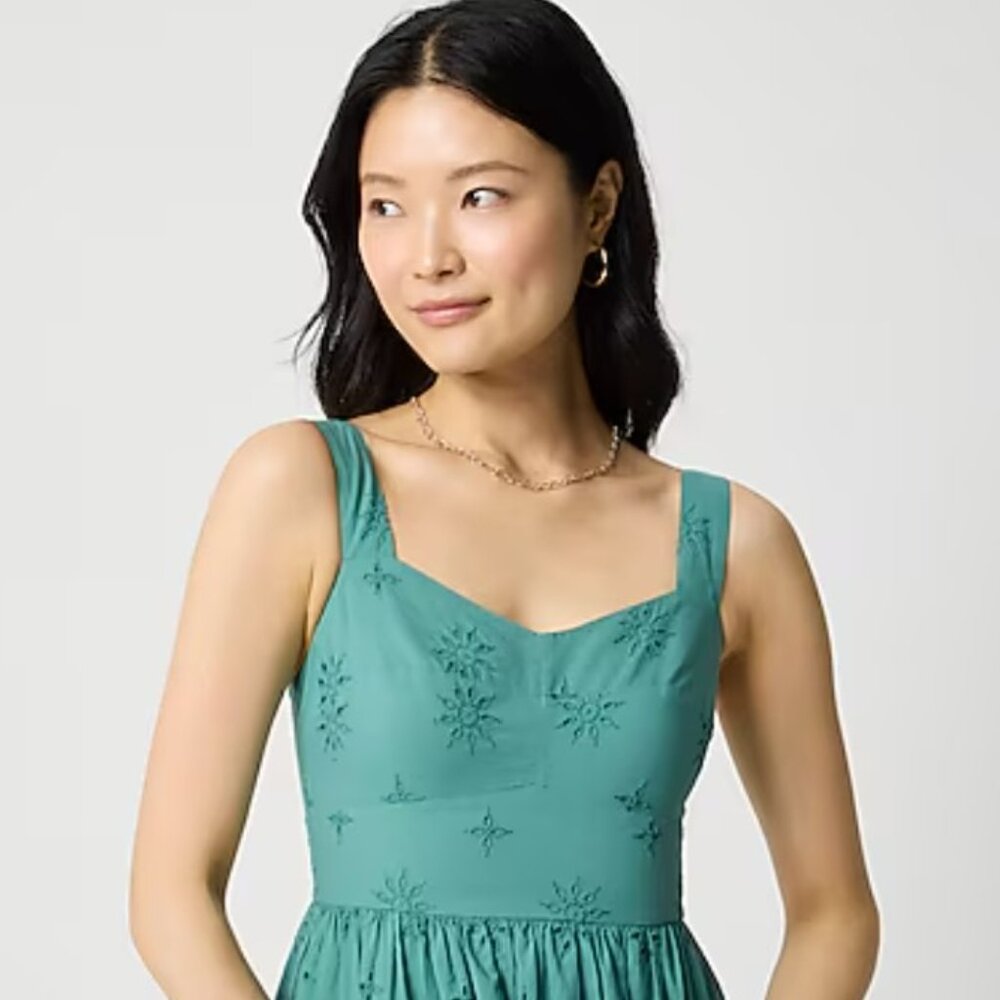 J.Crew Factory Eyelet Midi Dress, Color Teal Green, Size 2, Like new